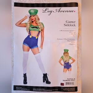 Leg Avenue Gamer Sidekick Costume with Green Top and Blue Shorts, Medium, NWT